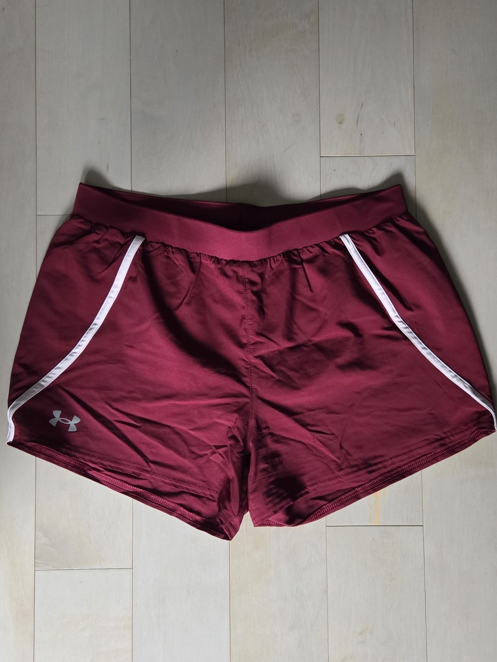 Under Armour Women's Burgundy Athletic Shorts with White Trim